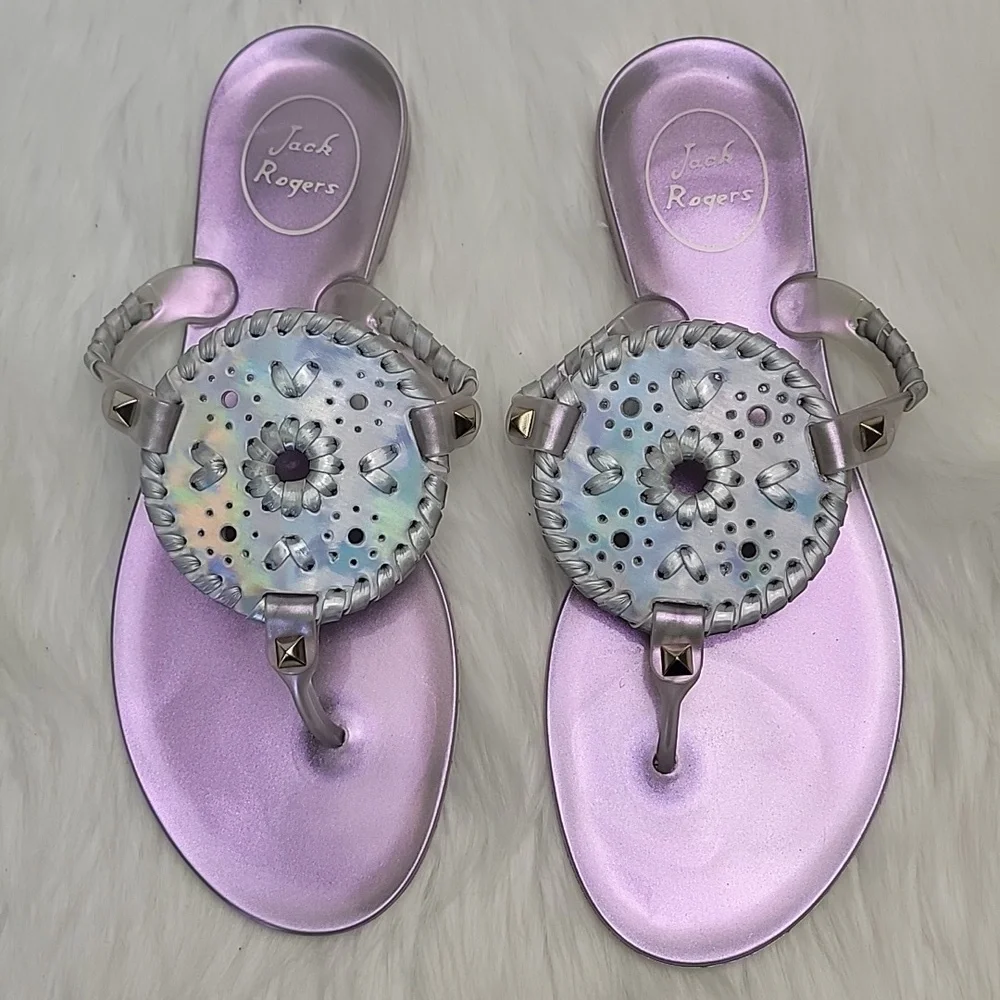 JACK ROGERS Georgica Iridescent Jelly Medallion Thong Casual Flip Flop Sandals 6